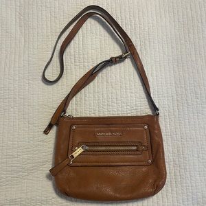 Michael Kors tan brown gold leather crossbody purse bag